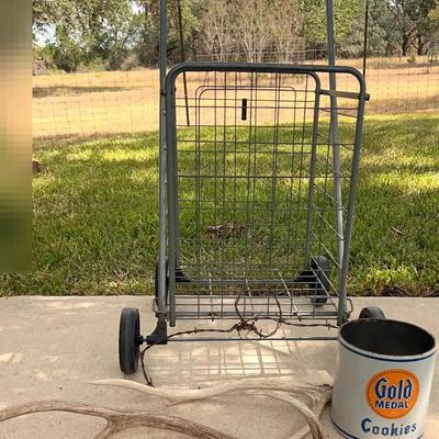 Rustic Decor Including Supenice Utility Rolling Cart, Gold Medal Can, Barb Wire & Horns