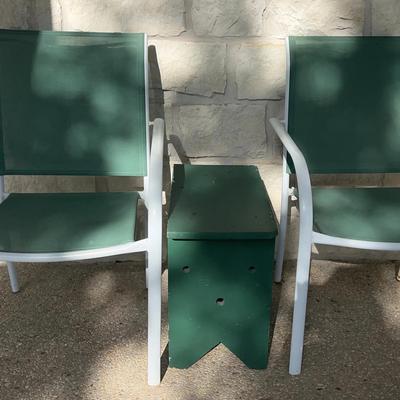 Pair Of Patio Chairs And Rustic Wood Side Table