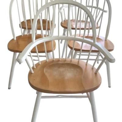 5 wood dining chairs - 2 arm, 3 regular design 