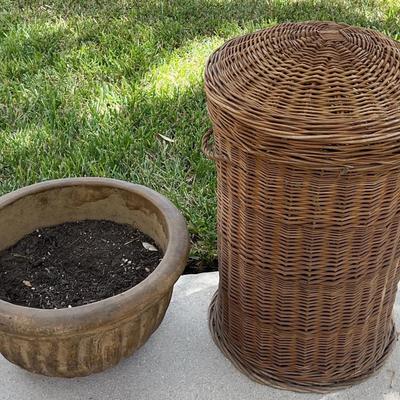 Tall Basket With Lid And Concrete Planter