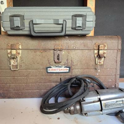 Vintage Craftsman Toolbox & Drill, and SKIL drill 