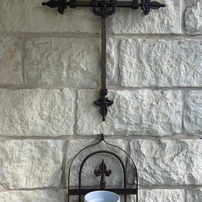 Metal Cross And Fluer-de-lis Planter