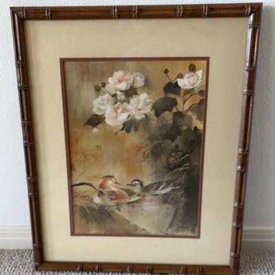 Artist  L. Gaydos framed print titled "Duck and White Flower"  