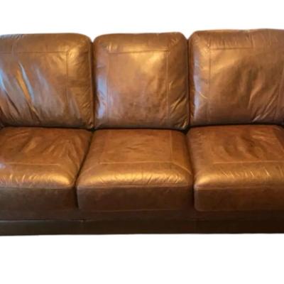 Brown Leather Sofa With Nailhead Trim