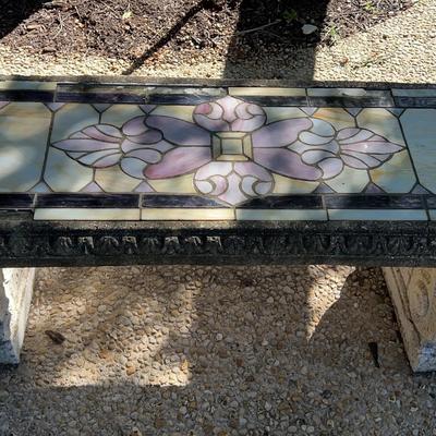 Stained Glass Top Cement Bench