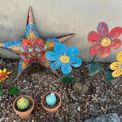 Yard Art Including Talavera Star, Flowers & Cacti