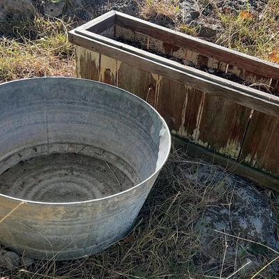 Rustic Wooden Planter And Galvanized Steel Tub 