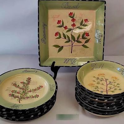 Herb Motif Pasta Bowls And Plates