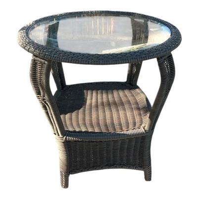 Resin Wicker Glass Top Side Table 