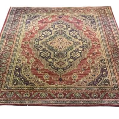 90” X 63” Burgundy  & Green Area Rug