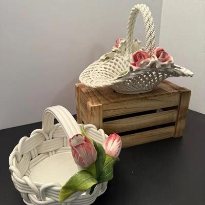 Ceramic Vintage Floral Baskets Made In Italy