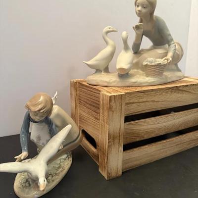 Lladro Figurines Feeding the Ducks and Wild Goose Chase