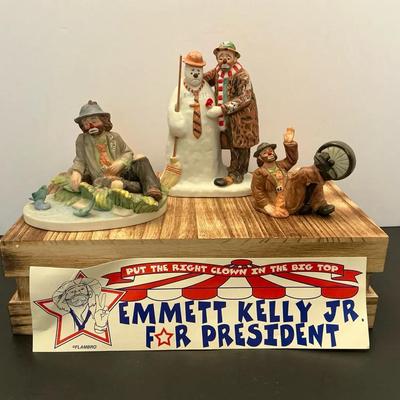 Vintage Emmett, Kelly Junior, Clown, Figurines, And Bumper Sticker