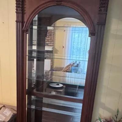Large Lighted Curio Cabinet, Cherry Color