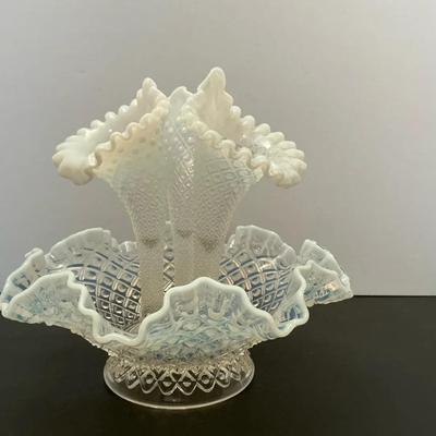 Vintage Fenton Diamond Lace Opalescent Epergene