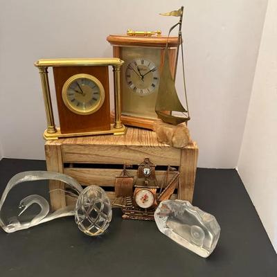 Lot Of Vintage Desk Collectibles Clocks Paperweights