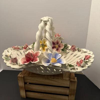 Oversized Vintage Porcelain Capodimonte Basket Made In Italy