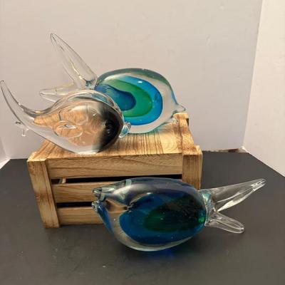 Lot Of Three Art Handblown Glass Fish Ocean Theme