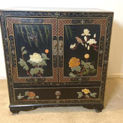 Chinoiserie Black Wooden Lacquer Cabinet, Vintage