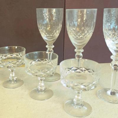 Gallia Platinum, Rogaska Wine Glasses & Cristal D’Arques Sherbet Champagne Glasses