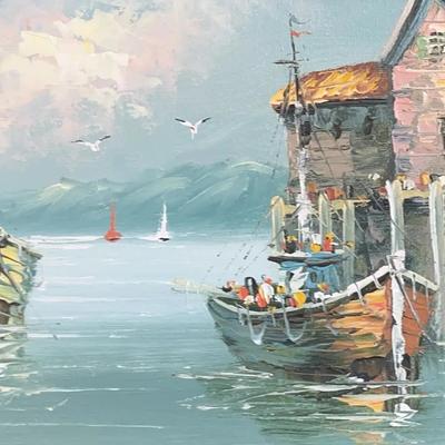 Caldi, Acrylic Painting, Harbor Scene, Signed and Framed