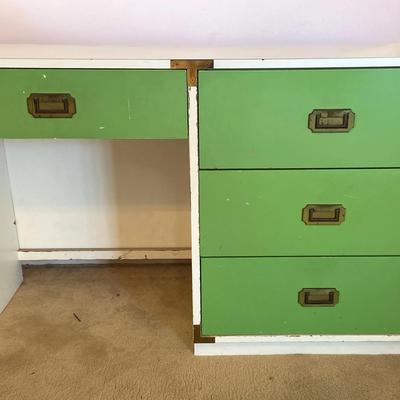 MidCentury Modern Campaign Bachelor Desk, circa 1970s - Green