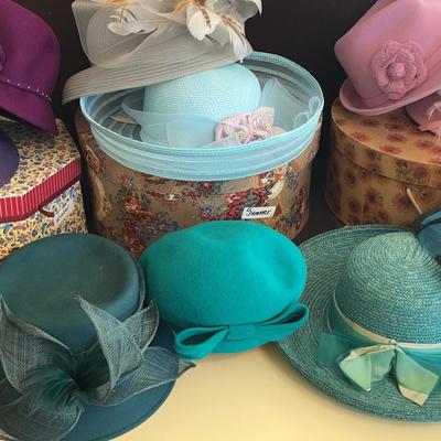 Vintage Felt and Straw Hats - Violet Blue Teal Plum