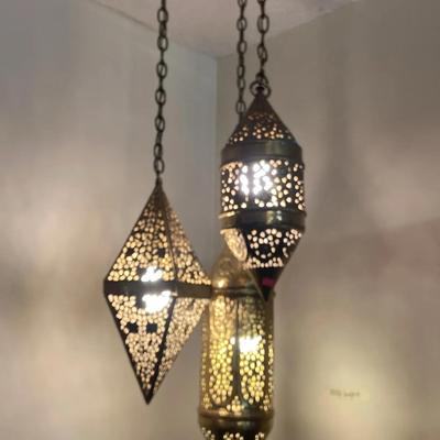 Vintage Moroccan Brass Hand-Hammered Pendant Ceiling Lighting
