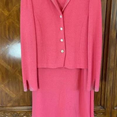 St. John Evening Collection Pink 3pc Knit Suit Size 8-M-14, Vintage
