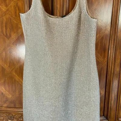 St. John Metallic Silver Glitter Knit Classic Tank Dress, Size 16 NWT