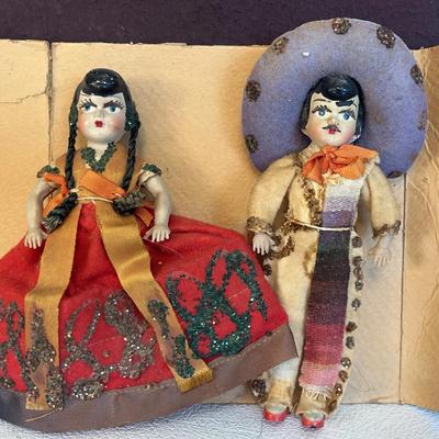 Antique Mariachi Porcelain Mexican Dolls, 2 Pcs