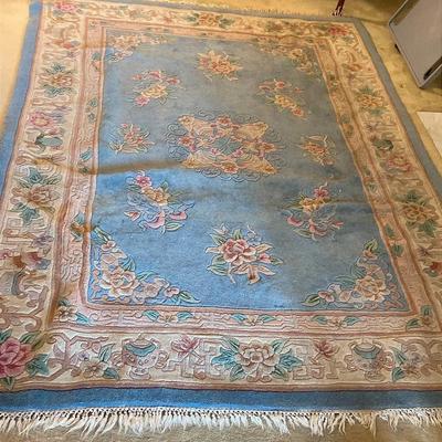Chinoiserie Blue Floral Area Rug, Fully Lined 5x7 1/2 Ft- Moderate Wear - Large