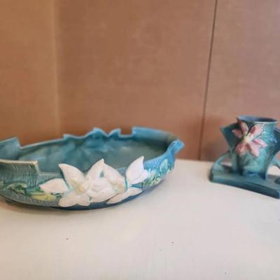 Roseville Pottery, Clematis Console Bowl and Vase - Vintage