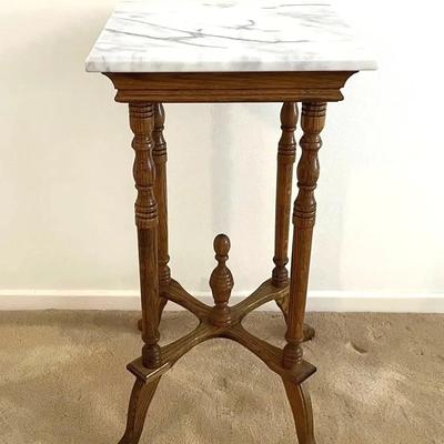 French Country Style Square Marble Top Pedestal Stand Table - Accent Table