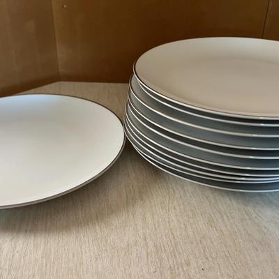 Lance Fine China, Japan 11 Dining Plates - Silver Rimmed