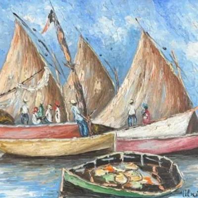 Original Harborscape Acrylic Painting, Signed and Framed