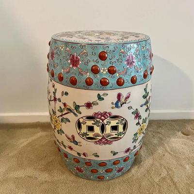 Chinese Rose Famille Porcelain Garden Stool Seat
