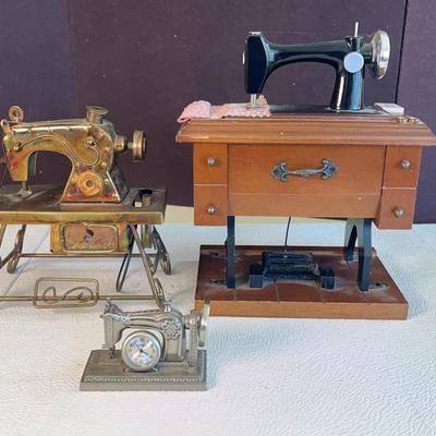 Sewing Machine Clock and Music Boxes Miniatures, 3 Pcs