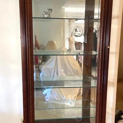 Cherry Wood Lighted Curio Cabinet with Side Glass Doors - Great Condition - Vintage