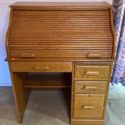 MidCentury Oak Roll Top Desk, Golden Oak