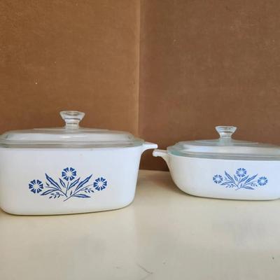 Pair Of Corning Ware Dishes with Lids, Vintage