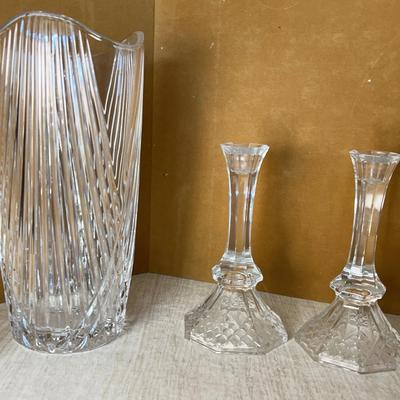 Glass and Crystal - Large Vase, Candle Holders, Bell