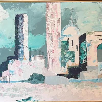 Carlo, Original Acrylic Painting of Ruins, Signed and Framed - Large Landscape Piece