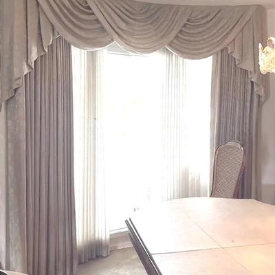 Floral Jacquard Drapes with Valance and Sheers - Floor Length - Fully Lined