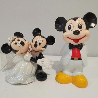 Mickey Coinbank & Mickey and Minnie Wedding Figurine