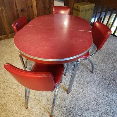 Vintage Red Formica And Chrome Dining Table