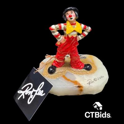 MW527 - Ron Lee 2001, 5 Inch Clown Sculpture, Onyx Base, Signed, Inscribed 
