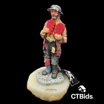 MW535 - Ron Lee 2003, 7 “, Clown Sculpture, Onyx Base, Signed, Numbered, Inscribed 