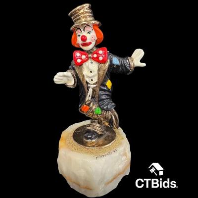 MW513 - Ron Lee 6 Inch, 1995, Clown Sculpture, Onyx Base. Signed