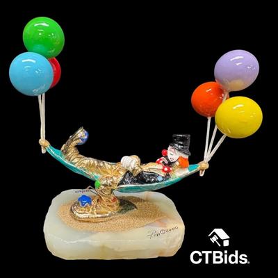 MW524 - Ron Lee 2000, 6 1/2 “, Clown Sculpture, Onyx Base, Signed, Numbered, Inscribed 